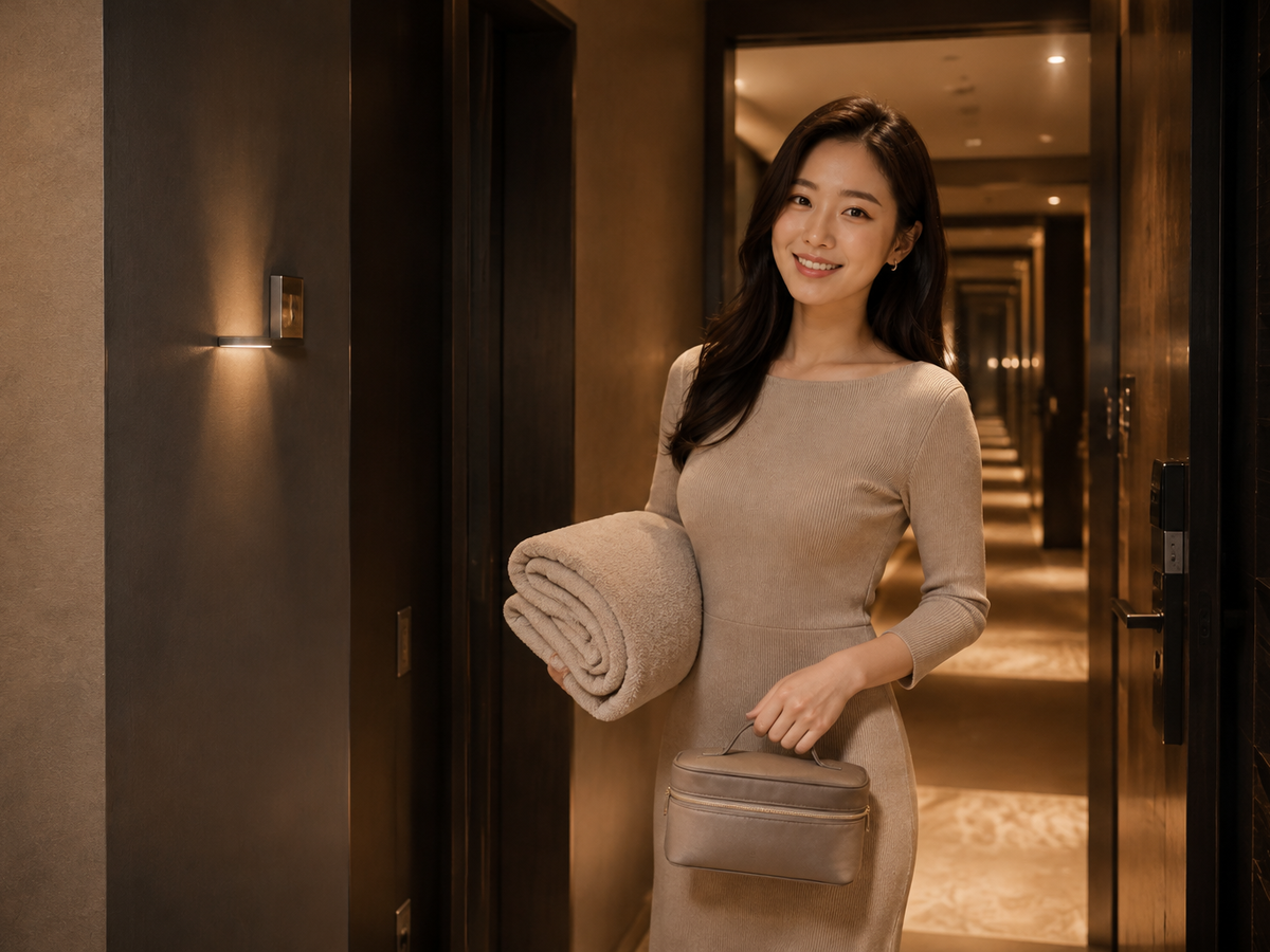 서울 홍대 방문 홈케어 일정을 준비하는 젊은 성인 한국 여성 관리사